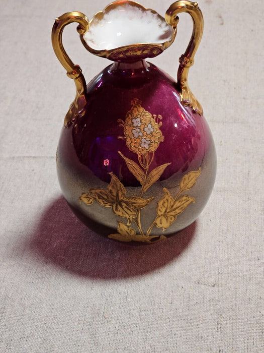 German exquisite Bolus purple and gold vase late 1800s marked 7"