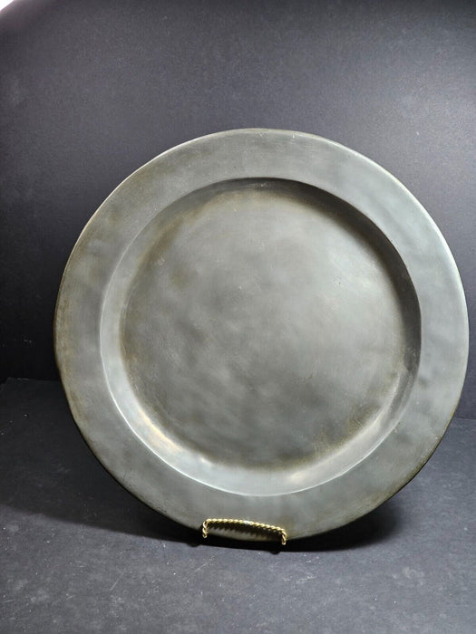 Pewter Charger Hallmarked shield and crown, 14.5" wide 1.5 " deep Nice quality., Antiques, David's Antiques and Oddities