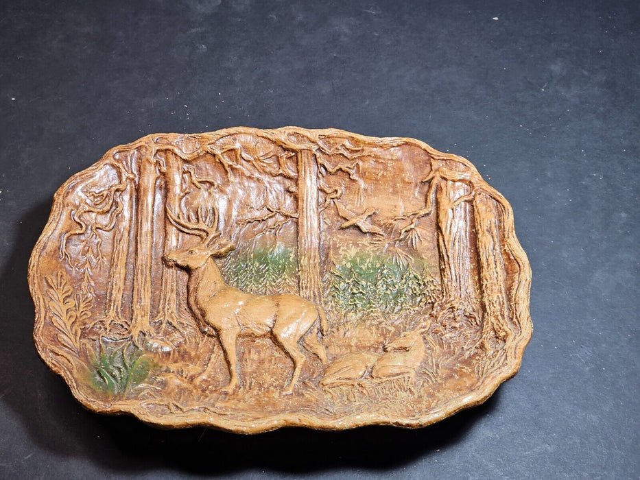 Composition Deer plate 9"x 7" Forest scene., Antiques, David's Antiques and Oddities