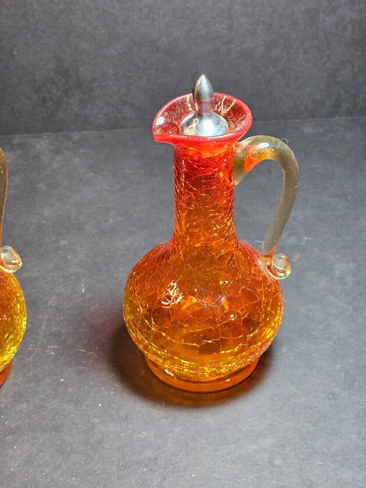 MCM Crackel Cruet Set. Bold Orange Color, Antiques, David's Antiques and Oddities