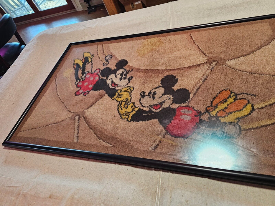 Mickey mouse Carpet from the 1940s framed as found 28 x45, Antiques, David's Antiques and Oddities