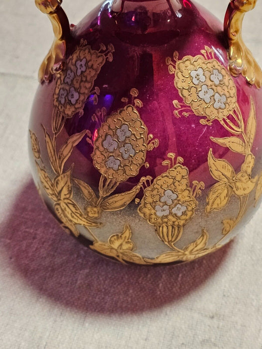 German exquisite Bolus purple and gold vase late 1800s marked 7"