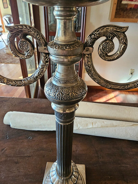 PAIR OF MASSIVE ORNATE CANDELOBRAS silver finish. 18x24/ 1930s?/, Antiques, David's Antiques and Oddities