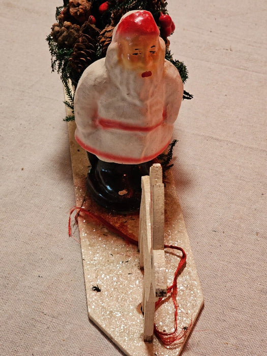 Santa sleigh with paper mache santa 1940s/50 as found/on wood base, Antiques, David's Antiques and Oddities