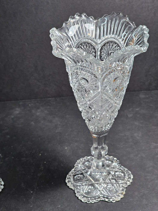 2 Pressed glass vases heavily decorated 1920s9" high 4" wide. Perfect, Antiques, David's Antiques and Oddities