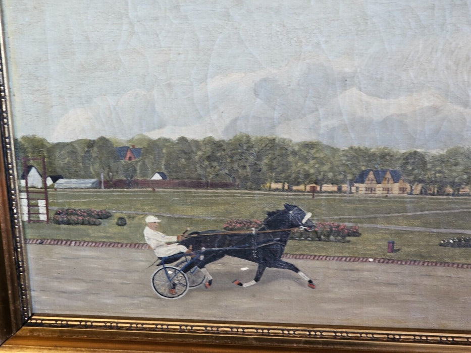 Oil on canvas 25 x17.5  L.P. Pedersen Horse trotting at the fair. Earth tones, Antiques, David's Antiques and Oddities