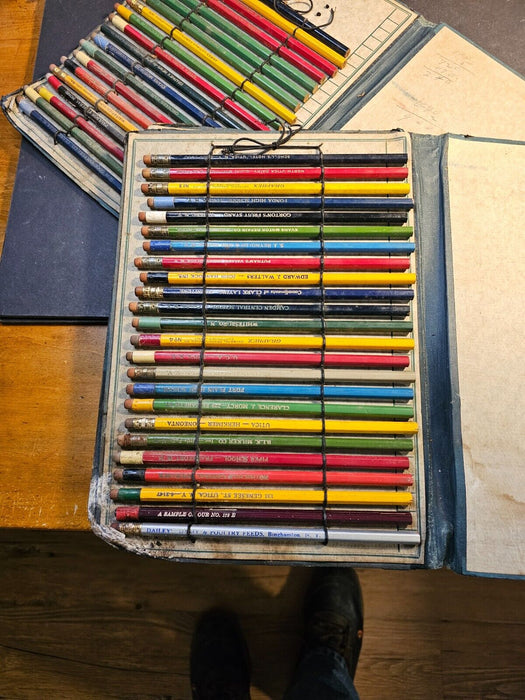 2 sets of advertising pencils 1950s/as found/ holder water damaged/super cool