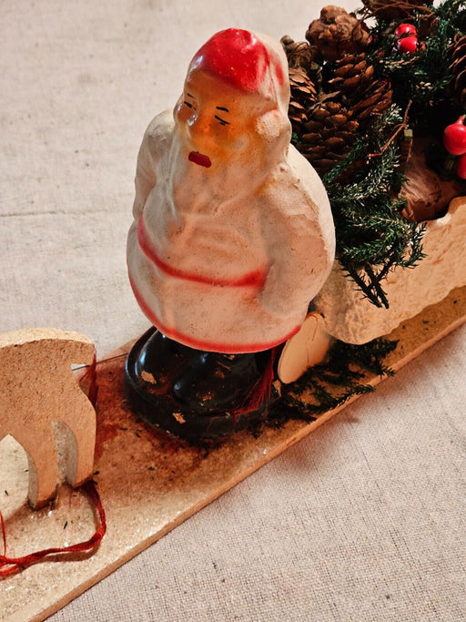 Santa sleigh with paper mache santa 1940s/50 as found/on wood base, Antiques, David's Antiques and Oddities