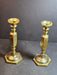 Title: 1960s/70s Brass Candlestick Pair: A Blend of Geometry and Craftsmanship, Antiques, David's Antiques and Oddities