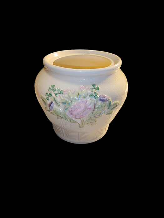 Belleek Brown Label Apothecary Jar - 7" High, 6" Wide with Delicate flowers, Antiques, David's Antiques and Oddities