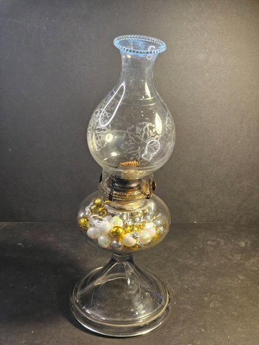 Kerosene lamp as found/ globe pearl edge snowflake design/small interior ding, Antiques, David's Antiques and Oddities