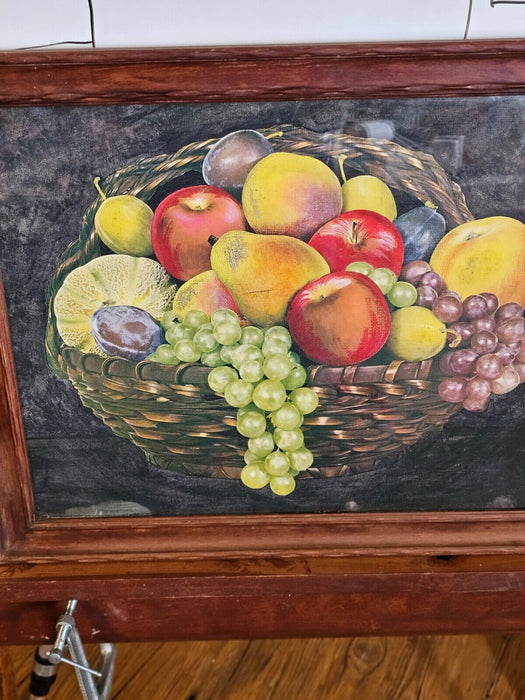 Canvas framed fruit 16 x21 Fruit Basket image. wood frame with glass, Antiques, David's Antiques and Oddities