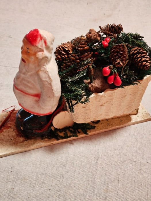 Santa sleigh with paper mache santa 1940s/50 as found/on wood base, Antiques, David's Antiques and Oddities