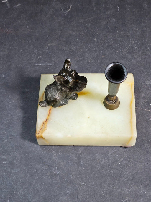 Scotty Dog desk items metal on marble base 3.5x4. 1940s, Antiques, David's Antiques and Oddities