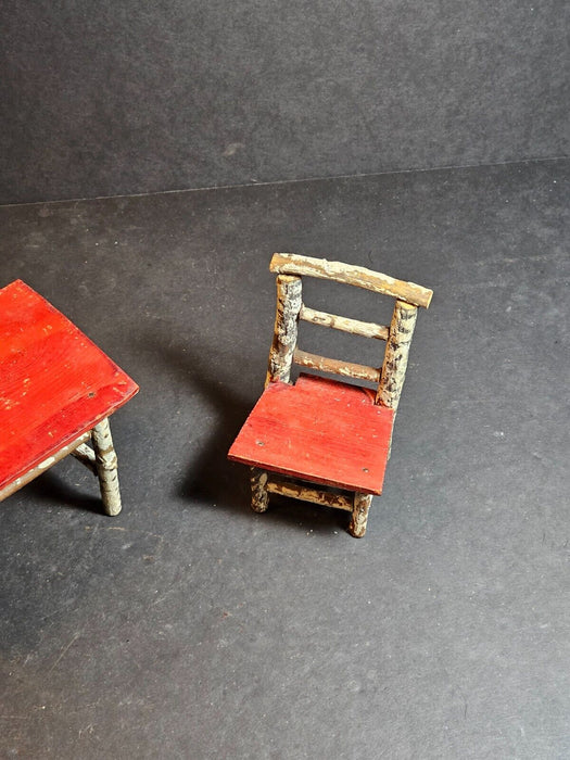 Early 1900s hand made table and chair faux painted like birch  Aprox. 6" each, Antiques, David's Antiques and Oddities