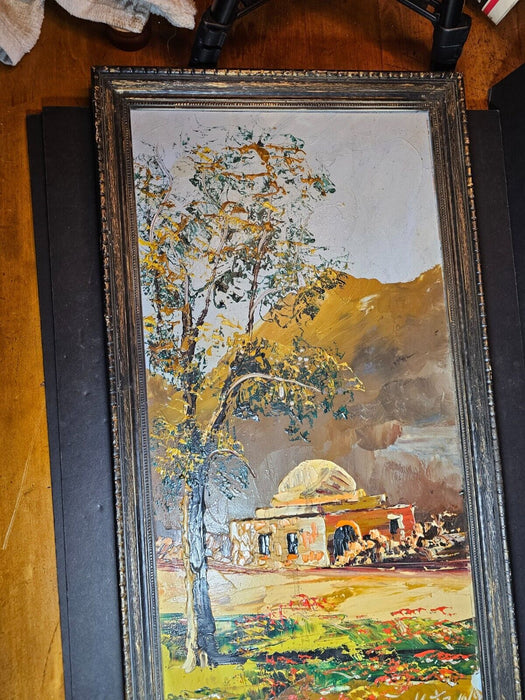 Oil paint on board Morris Katz 1969. Great tones of orange/brown 14x26, Antiques, David's Antiques and Oddities