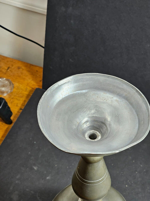 Pewter Oil lamp 1930s 14 " to rim of shade shade 7 " diameter. (no shade), Antiques, David's Antiques and Oddities