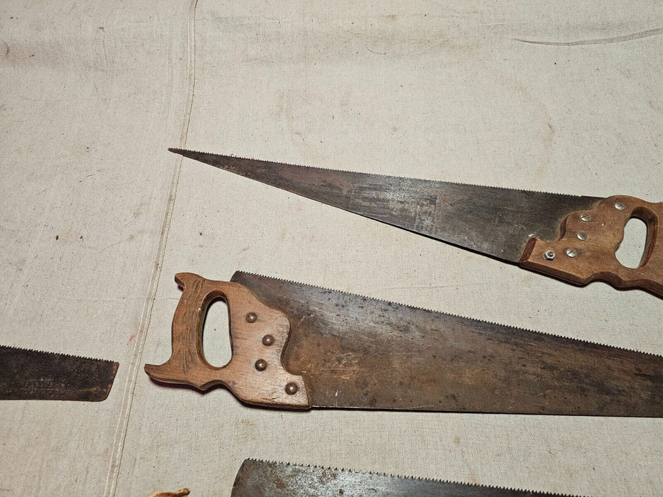 5 old school hand saws  READY FOR WORK one money for all, Antiques, David's Antiques and Oddities