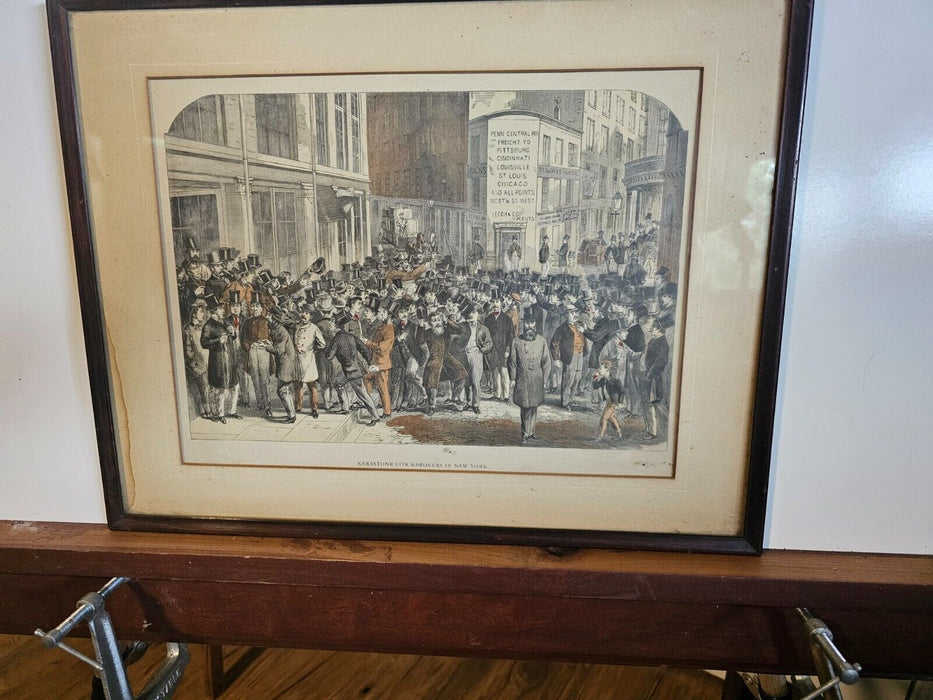 Kerbstone stock brokers in new york 18 x15/toned print as found 1890s/cool image, Antiques, David's Antiques and Oddities