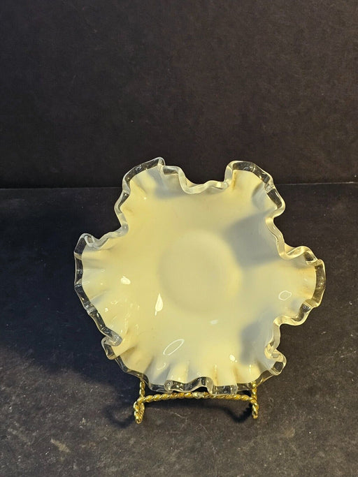 6 " cased glass white nappy/ nice glass work/white to clear., Antiques, David's Antiques and Oddities