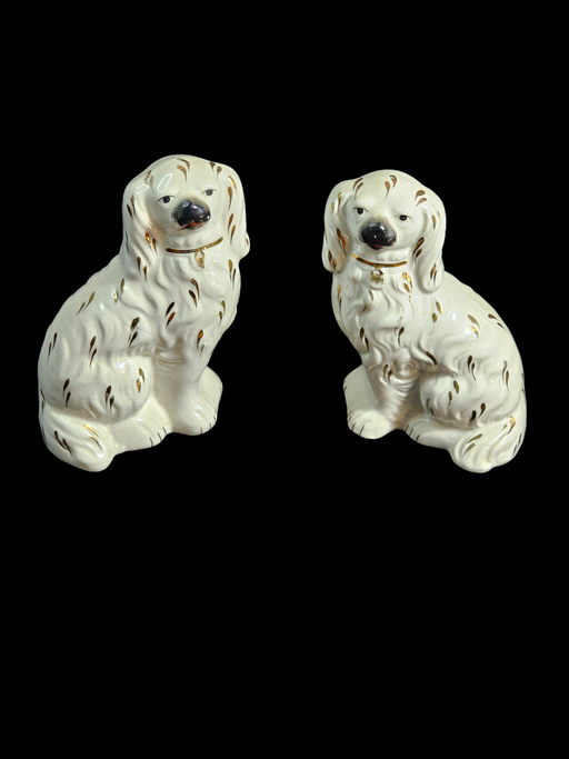 Staffordshire Dogs 6" high marked original white with gold flakes /perfect, Antiques, David's Antiques and Oddities