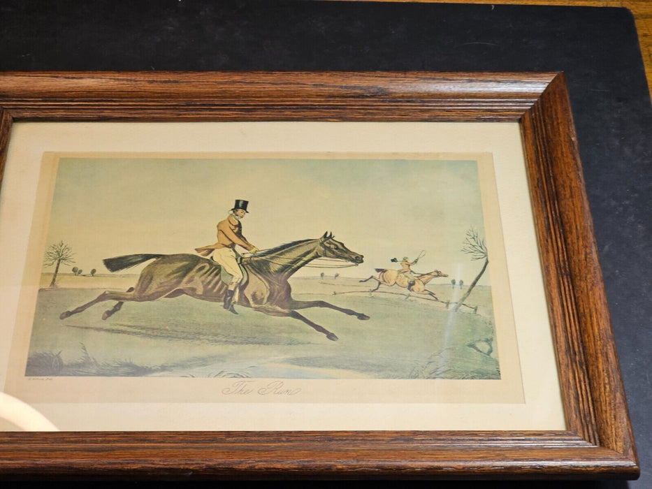 Hunt print H Alken 12 x16 with oak frame The Run. soft tones, Antiques, David's Antiques and Oddities