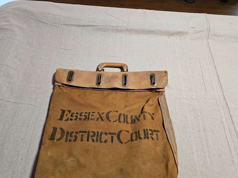 Essex county court house mail bad 1950s/60s 22x21 leather and canvas and rubber, Antiques, David's Antiques and Oddities