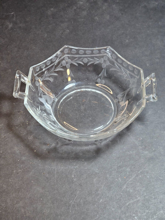 Etched Glass Clear Glass Nappy 6 " diameter 1.75 high, Antiques, David's Antiques and Oddities