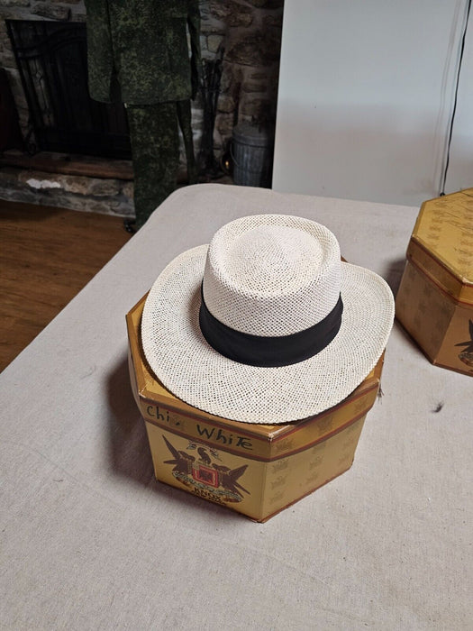 Hat straw white one size/ late 60s early 70s/ great shape, Antiques, David's Antiques and Oddities