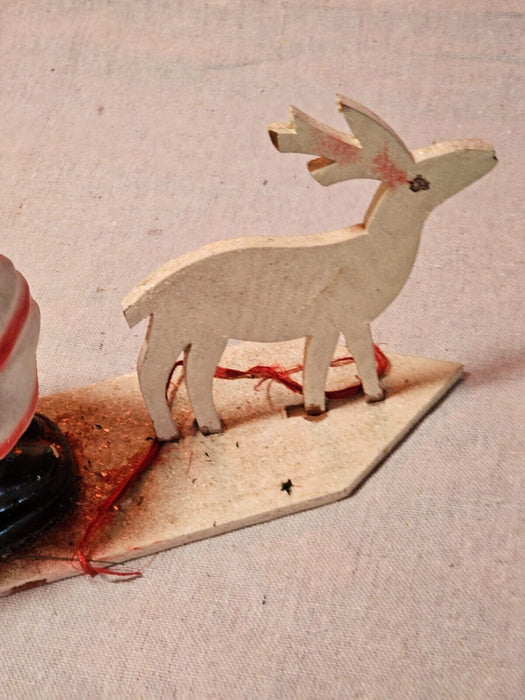 Santa sleigh with paper mache santa 1940s/50 as found/on wood base, Antiques, David's Antiques and Oddities