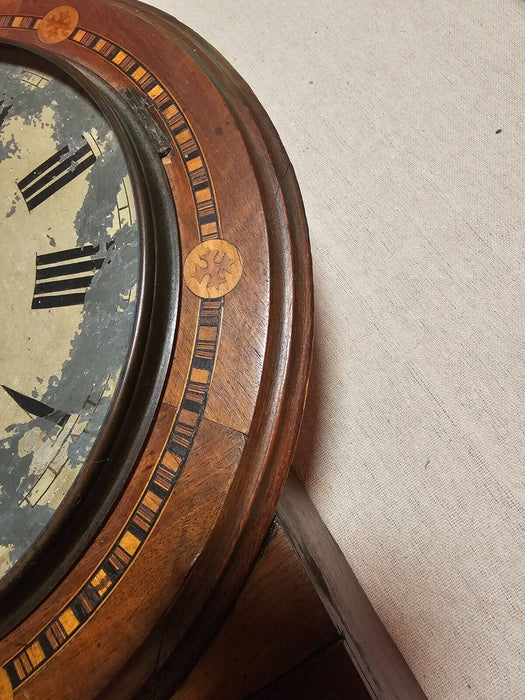 Awesome inlaid clock/28x10 /pendulum and key/front glass gone/superior clock co., Antiques, David's Antiques and Oddities