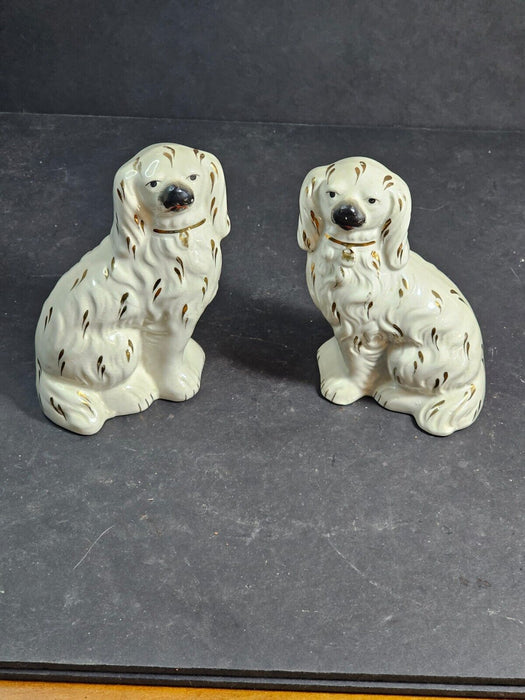 Staffordshire Dogs 6" high marked original white with gold flakes /perfect, Antiques, David's Antiques and Oddities