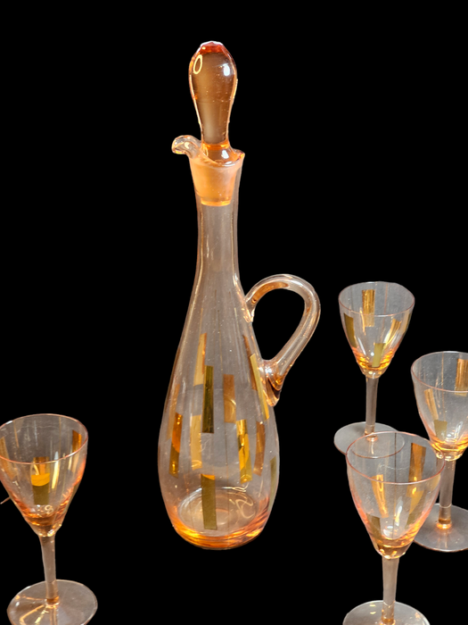 Mid Century Modern 15' Blown Decanter with Polished Pontil and 6 / 6 inch Goblet, Antiques, David's Antiques and Oddities