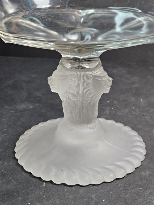 Pressed glass lion head compote frosted base 7"high 8" diameter Perfect, Antiques, David's Antiques and Oddities