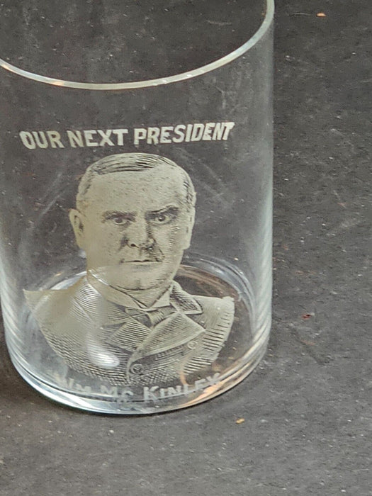 Wm McKinley Our Next President Glass White on Clear 3.5x2.5, Antiques, David's Antiques and Oddities