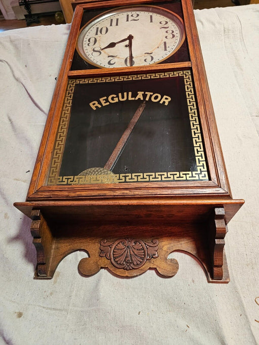 Ingraham regulator clock/36 x16 x5/time only/pen and key/ sat for 20 yrs., Antiques, David's Antiques and Oddities