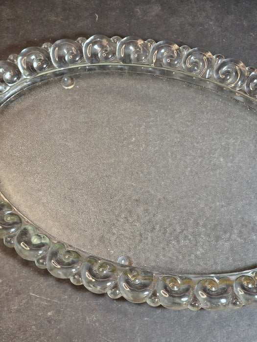 Pressed Glass Dresser tray 19x15 heavy glass with tiny feet. 1930s/40s Great