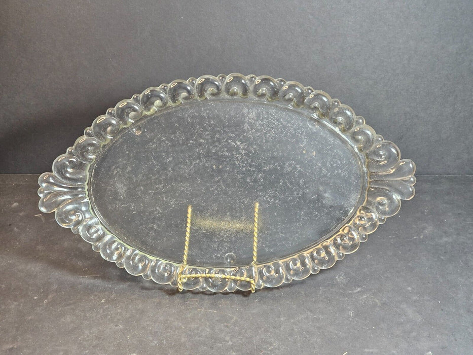 Pressed Glass Dresser tray 19x15 heavy glass with tiny feet. 1930s/40s Great