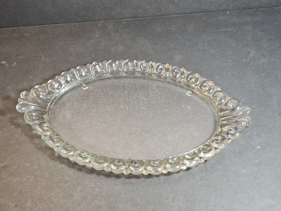 Pressed Glass Dresser tray 19x15 heavy glass with tiny feet. 1930s/40s Great