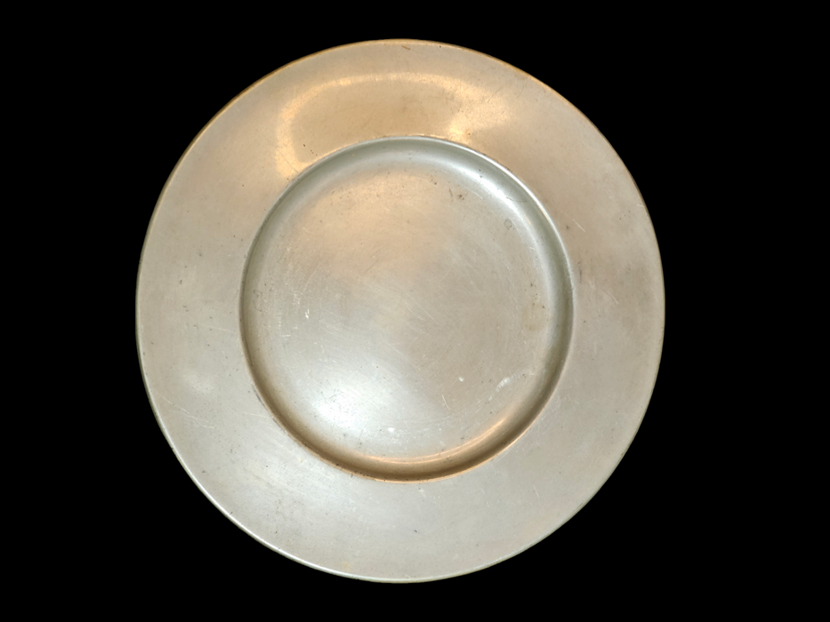 Pewter plate 9.5" D, maker ERP pewter, rolled edge, deep well.