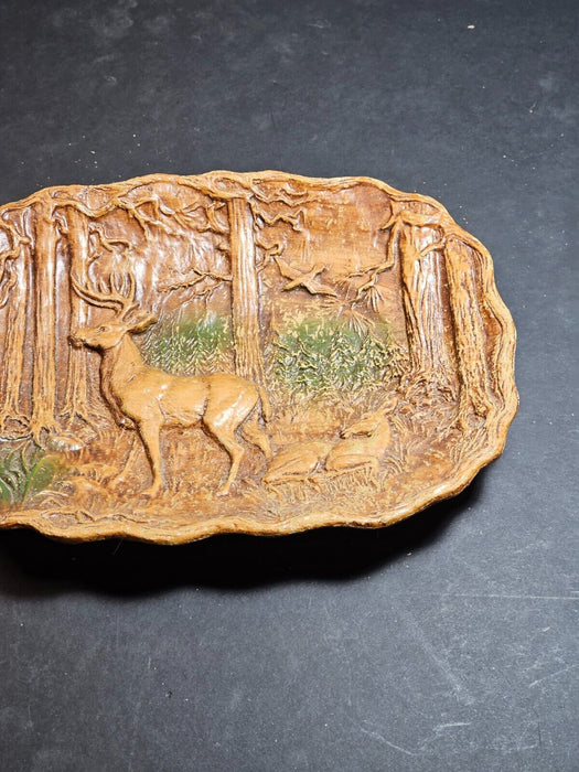 Composition Deer plate 9"x 7" Forest scene., Antiques, David's Antiques and Oddities