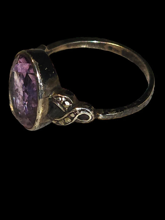 1980 German-Imported Amethyst & Marcasite Sterling Ring