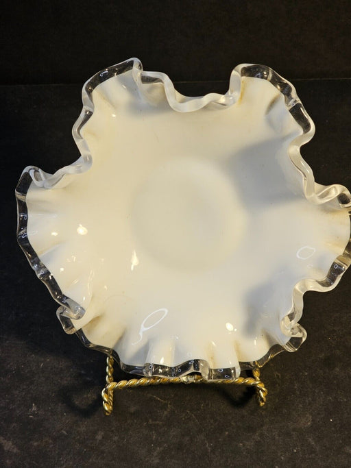 6 " cased glass white nappy/ nice glass work/white to clear., Antiques, David's Antiques and Oddities