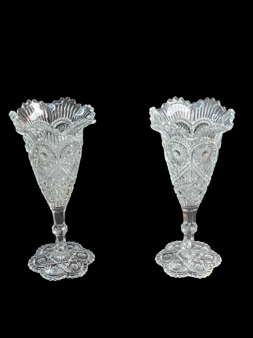 2 Pressed glass vases heavily decorated 1920s9" high 4" wide. Perfect, Antiques, David's Antiques and Oddities