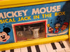 Mickey Mouse jack in the box/ Kohner 1973/ plays nick Kack paddy wak/  7x7, Antiques, David's Antiques and Oddities