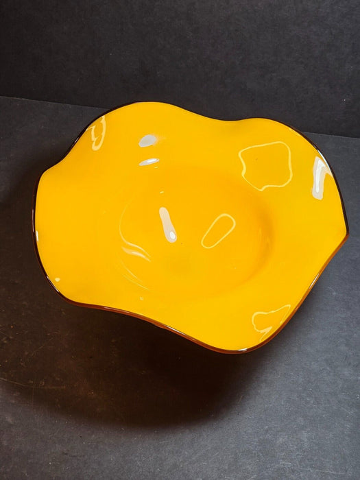 MCM Cased Glass Ruffled Compote - 9.5" Diameter, Vibrant Orange Color, Antiques, David's Antiques and Oddities