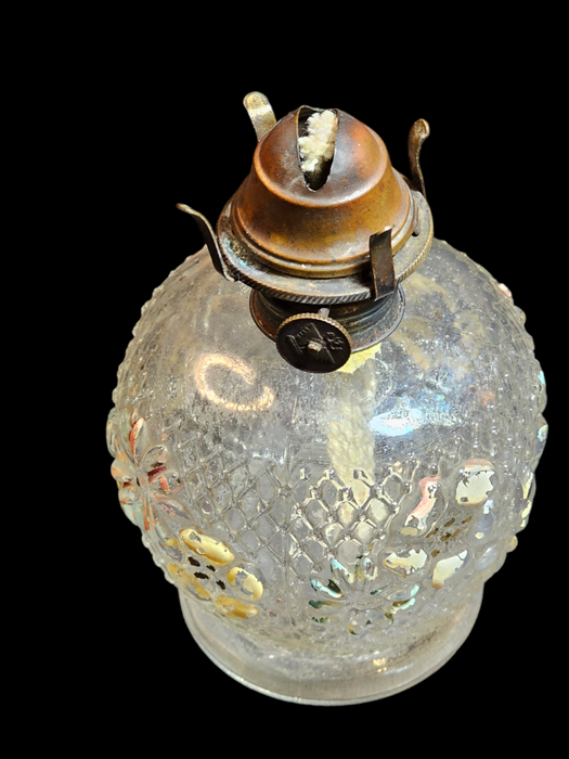 Pressed Glass decorative oil lamp light painting on flowers., Antiques, David's Antiques and Oddities