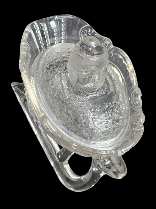 Glass santa on a sled candy dish. 1930s/40s perfect, 5"x6", Antiques, David's Antiques and Oddities