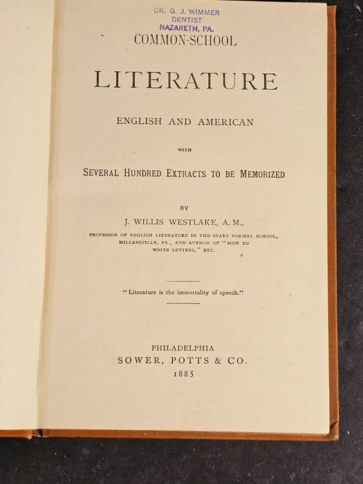 Early 1876 common school literature / DR.G.J.Wimmer Dentist Nazareth PA, Antiques, David's Antiques and Oddities