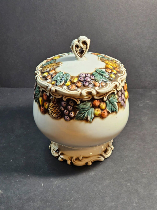 Cookie Jar with fruit decor 1950s 9" high 7" wide unmarked #1742 on bottom ., Antiques, David's Antiques and Oddities